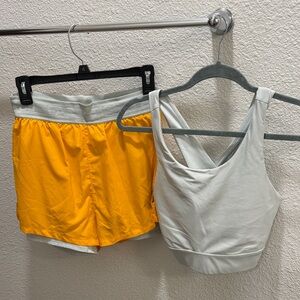 Fabletics Yellow Athletic Shorts and Gray Sports Bra Set